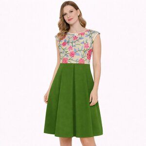 Beck Shine Floral Sleeveless Mini dress Size: S Green an